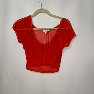 Nordstrom Top Shop Red Sheer Crop Blouse New without Tags